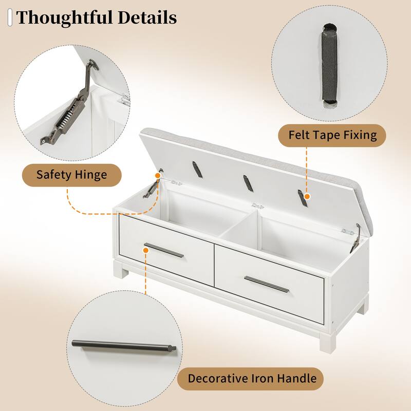 Upholstered Storage Bench for Entryway, Modern Wood Shoe Bench with Removable Cushion, Lift-Up Lid for Living Room