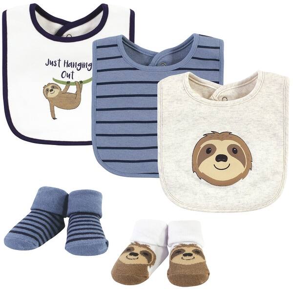 slide 1 of 1, Hudson Baby Infant Boy Cotton Bib and Sock Set, Sloth, One Size - Sloth - One Size