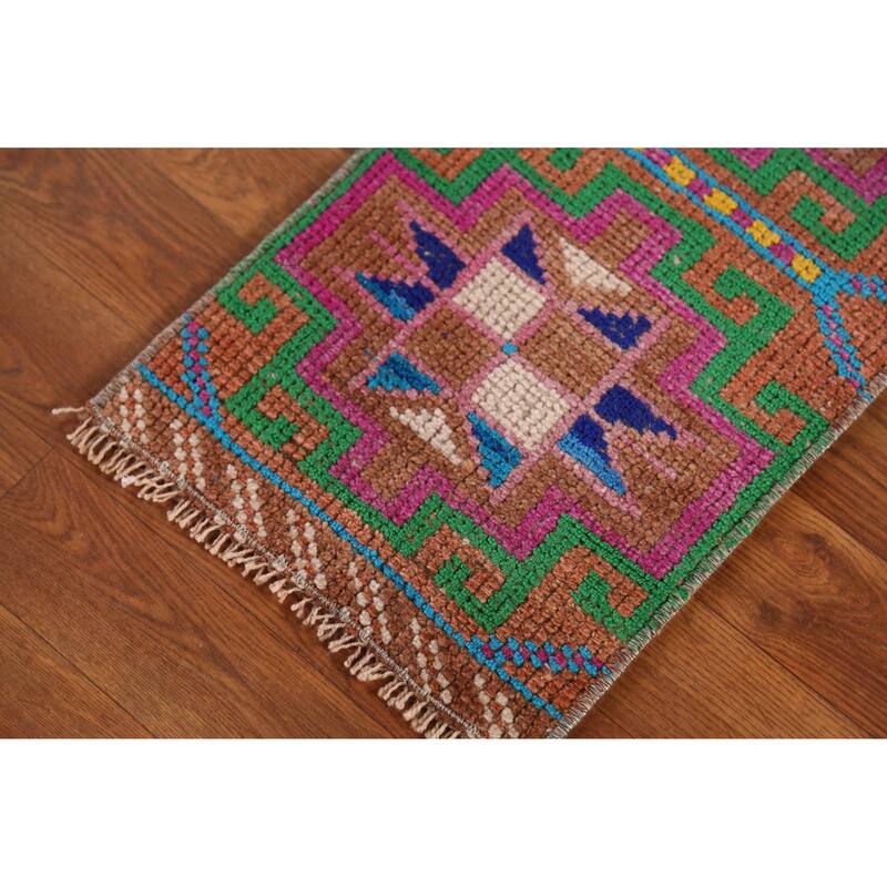Hand Knotted Oriental 100% Wool Carpet Transitional Tribal Multi-Colored Anatolian Area Rug - 2' 2'' X 1' 0''