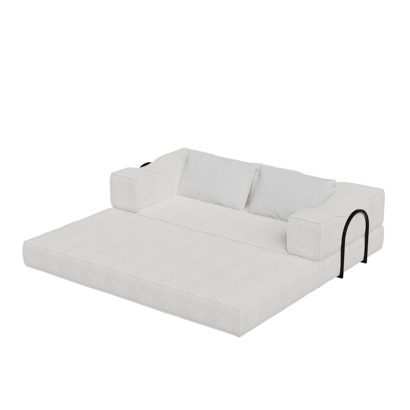 80" Convertible Sofa Bed with 2 Pillows, 2-Seat Folding Floor Couch, Multifunctional Chenille Loveseat Living Room Sleeper Sofa