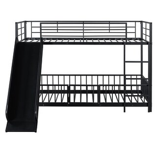 Unique Design Twin over Twin Size Metal Bunk Bed with Slide and Guardrails