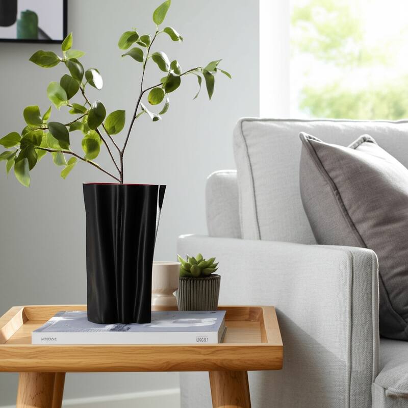 Contemporary Sculptural Porcelain Vase with Textured Ribbed Design