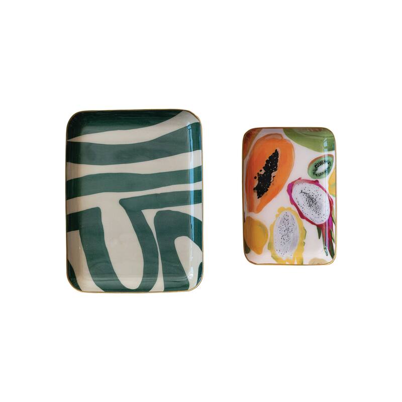 Abstract Enameled Metal Trays - Green