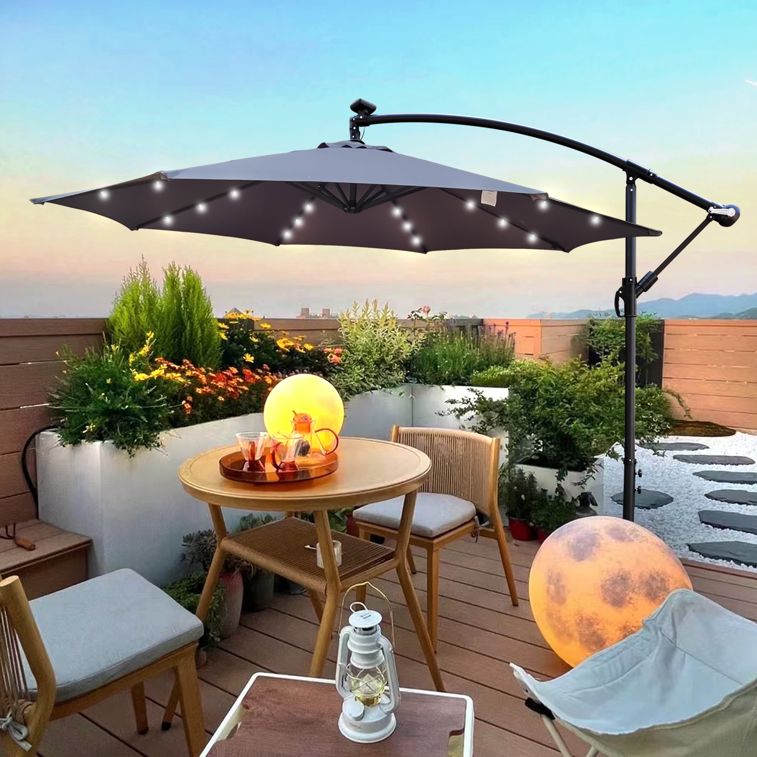 all weather patio umbrella Kozyard Butterfly 15' Outdoor Double-Sided Aluminum Crank Base Kozyard LLC Sit comfortably under the sun with these Gray LEVELEVE 15FT Double-Sided Outdoor Market