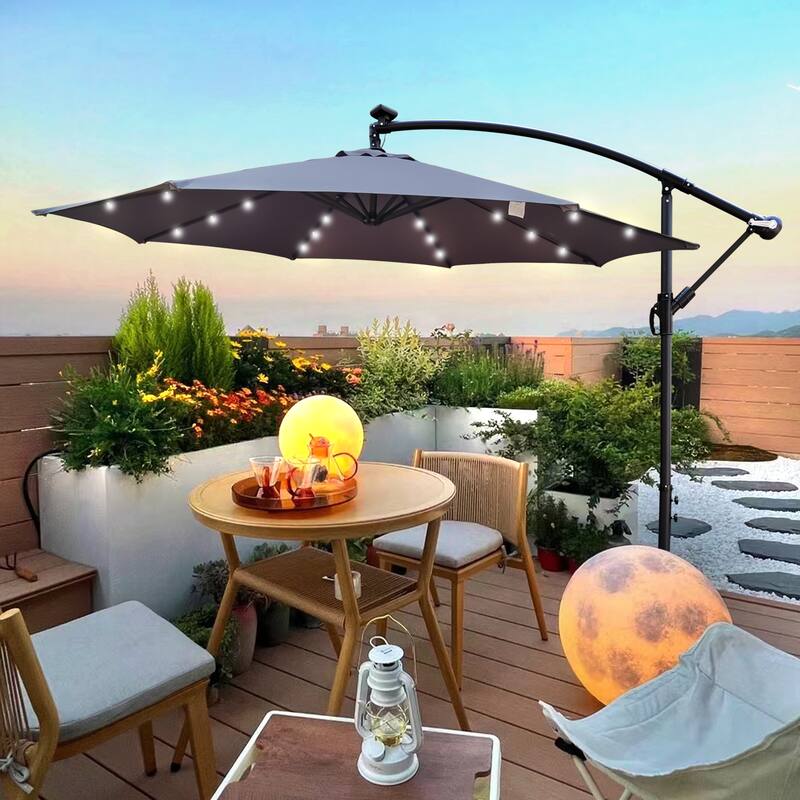 Outdoor Patio Umbrella with Solar Powered LED Lights