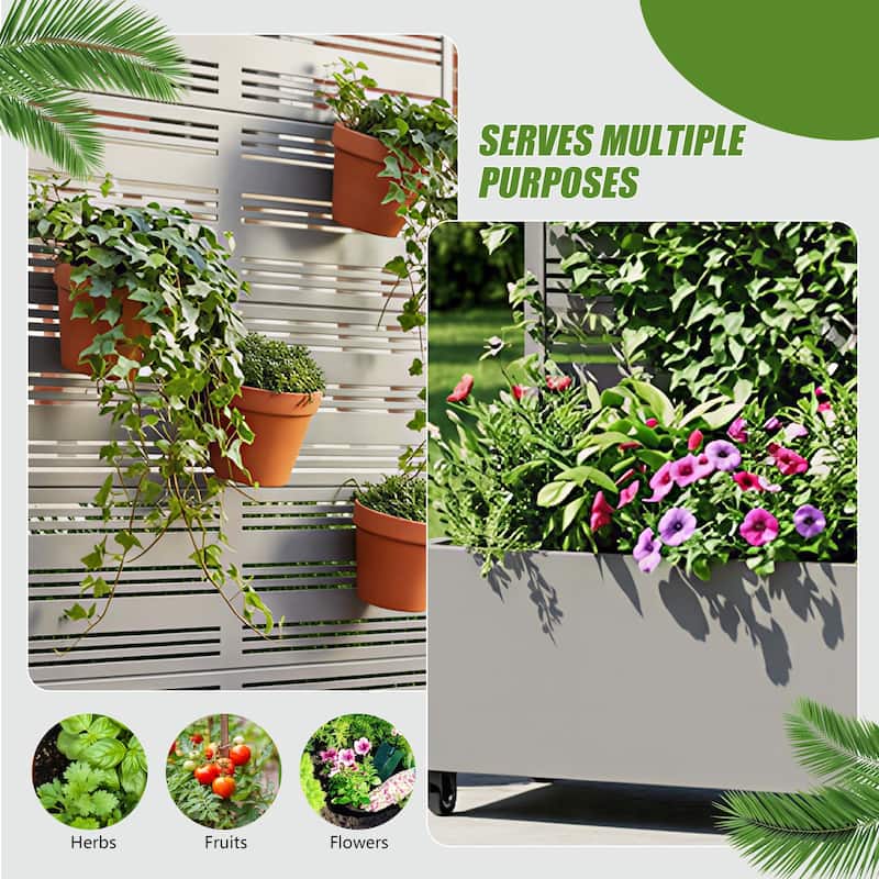 Outdoor Metal Galvanized Privacy Screen Planter Box with Trellis Lockable Wheels