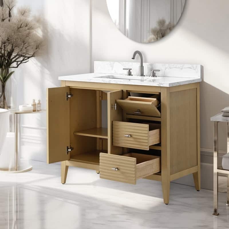 Vanity Art 36" Single Sink Bathroom Vanity Cabinet with Engineered Marble Countertop
