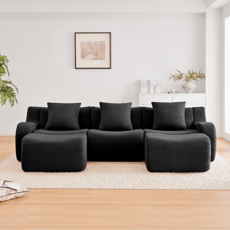 GDF Studio - Fairford U-Shaped 3-Seat Modular Sofa With Curved Armrests & Non-Slip Base