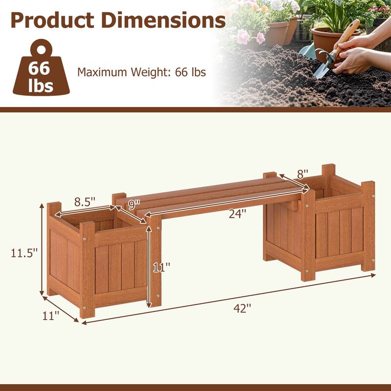 2-in-1 Solid Wood Planter Box with Bench Outdoor Raised Garden Bed for Flowers and Saplings - 42" x 11" x 11.5"