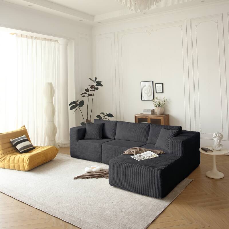 Sectional Sofa and Module, Mid-Century Modern L Shaped Couches 3-Seat Sofa Grey Right
