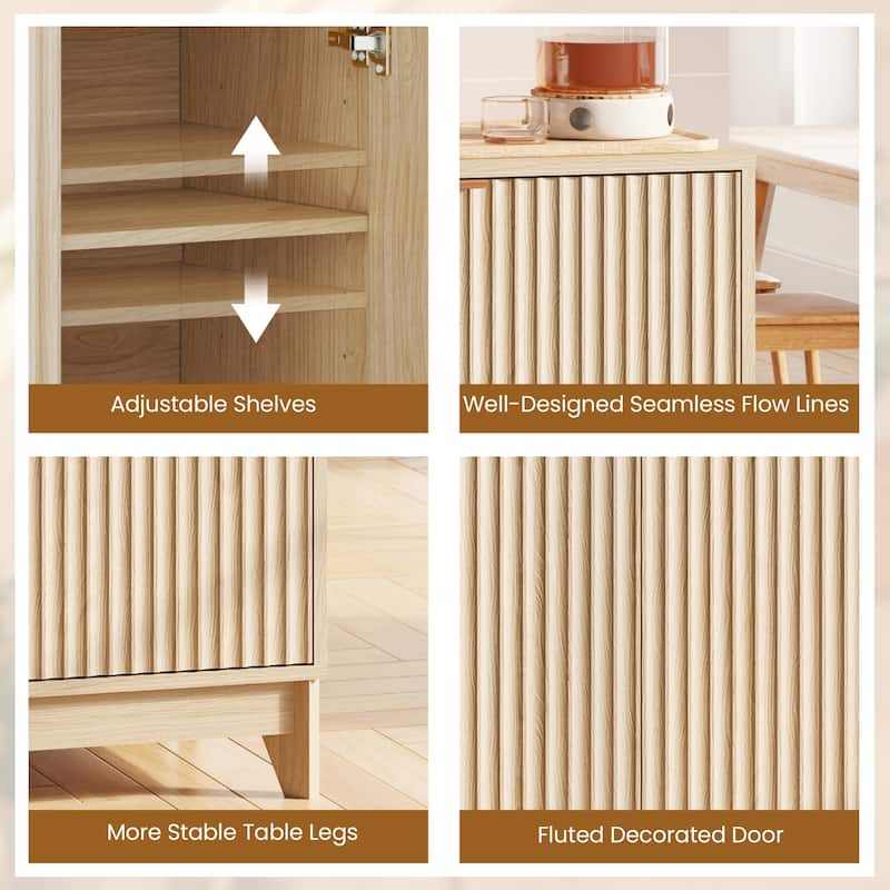 EROMMY Fluted Storage Cabinet with Double Doors & Adjustable Shelves - Modern 31"/55" Accent Buffet Cabinet for Kitchen,Room