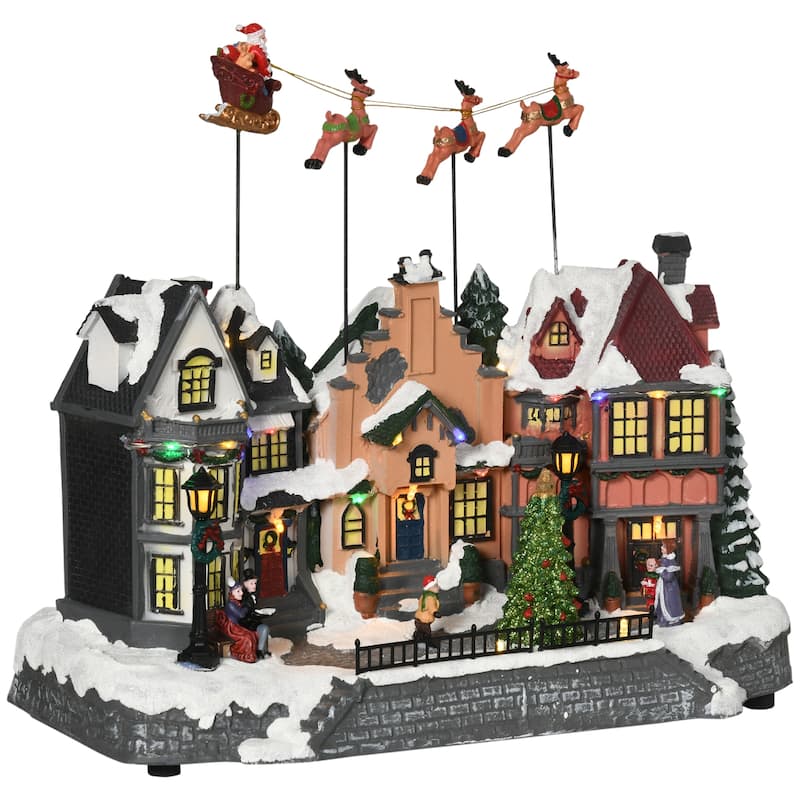 HOMCOM Christmas Village, Santa and Deer Skating Pond Animated Winter Wonderland Set with Multicolored LED Light