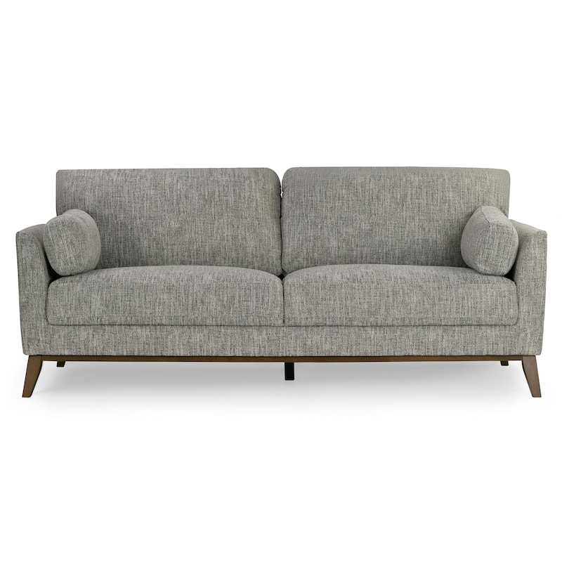 Birre Black and Ivory Blend Chenille Tweed Fabric Sofa with Walnut Legs