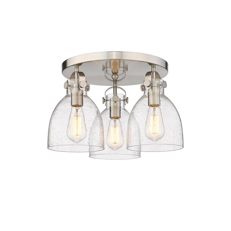 Innovations Lighting Newton Bell - 3 Light 7" Flush Mount - Satin Nickel/Seedy