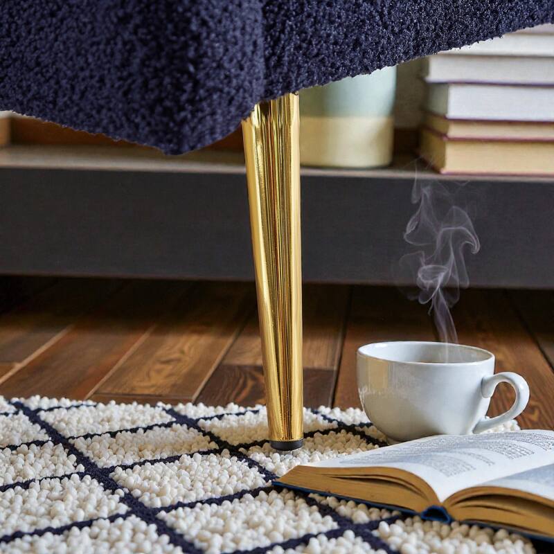 Modern Teddy Loveseat Sofa with Side Pocket, Folding Sleeper Sofa Bed with Adjustable Backrest and Golden Metal Legs