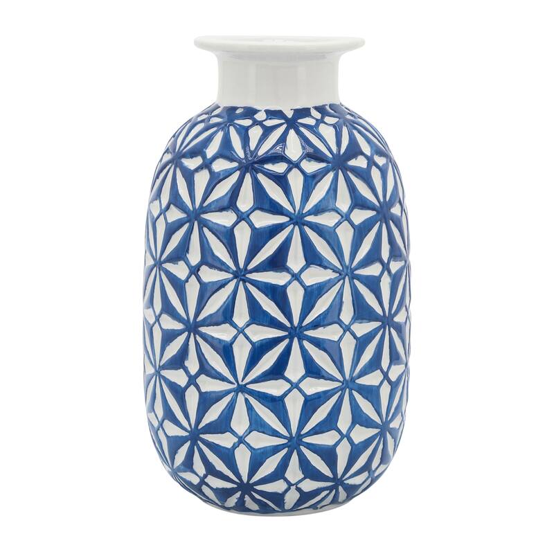 Sagebrook Home Decorative Daisy Ceramic Vase Contemporary Blue and White Flower Vase for Home, Office Decorative Accent - 5" x 5" x 8"