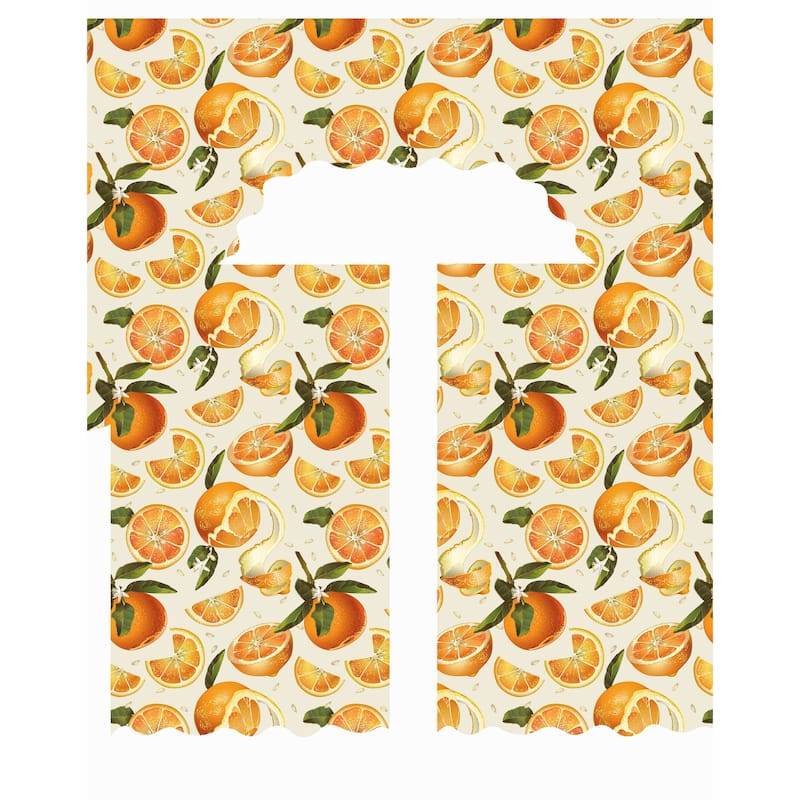 Violet Linen European Fruits Flowers, Oranges, 3pc Set 60"x 18" Valance, 30" x 36" Tiers, Decorative Window Kitchen Curtain Set