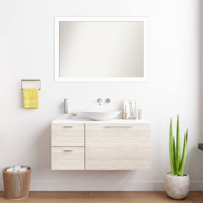 Basic Narrow Non-Beveled Wood Framed Bathroom Vanity Wall Mirror