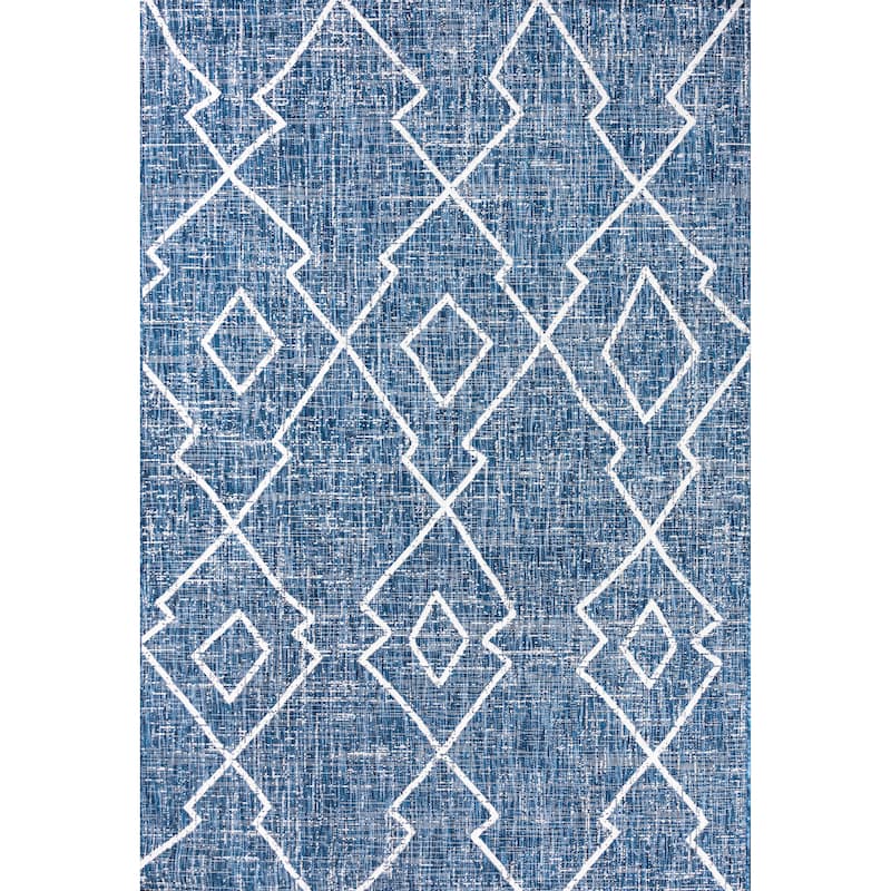 JONATHAN Y Derya Tribal Diamond Trellis Indoor/Outdoor Area Rug - 8 X 10 - Blue/Ivory
