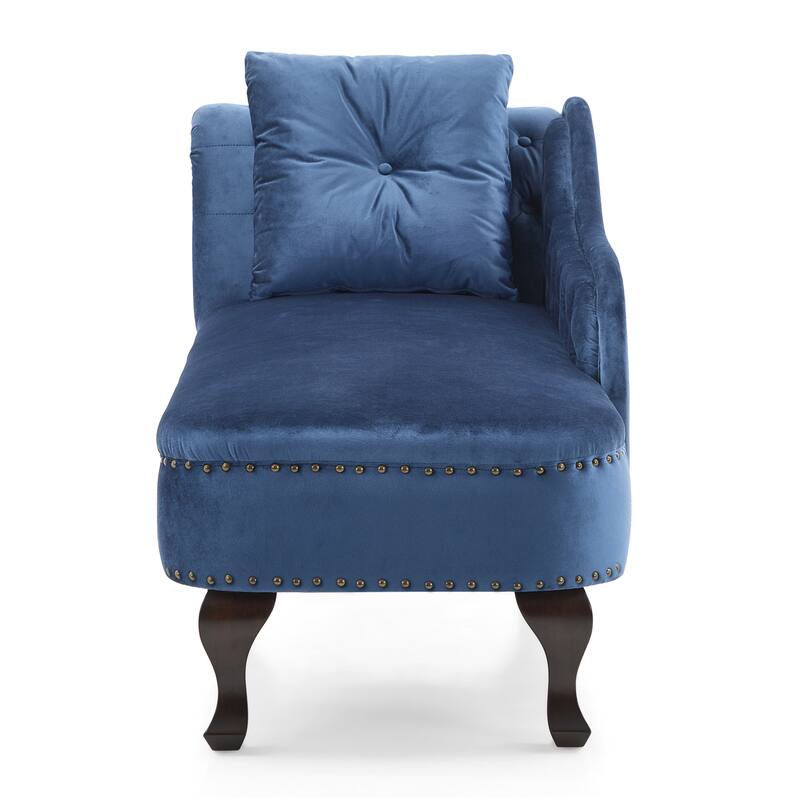 Christopher Knight Home - Bressi Modern Velvet Upholstered Chaise Lounge with Tufted Backrest, Nailhead Trim & Pillow