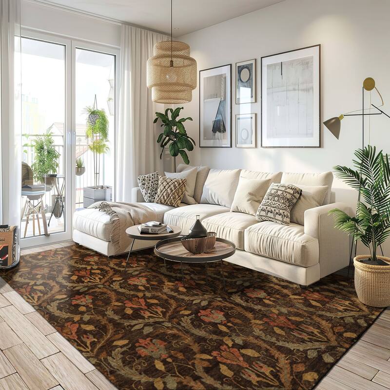 8x9'9'' Hand Knotted Wool Brown Traditional Kalaty Oushak Rug - 8' x 9' 9'' - 8' x 9' 9''