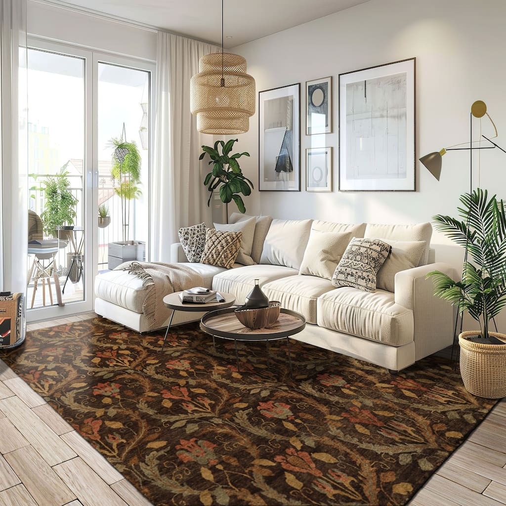 8x9'9'' Hand Knotted Wool Brown Traditional Kalaty Oushak Rug - 8' x 9' 9''