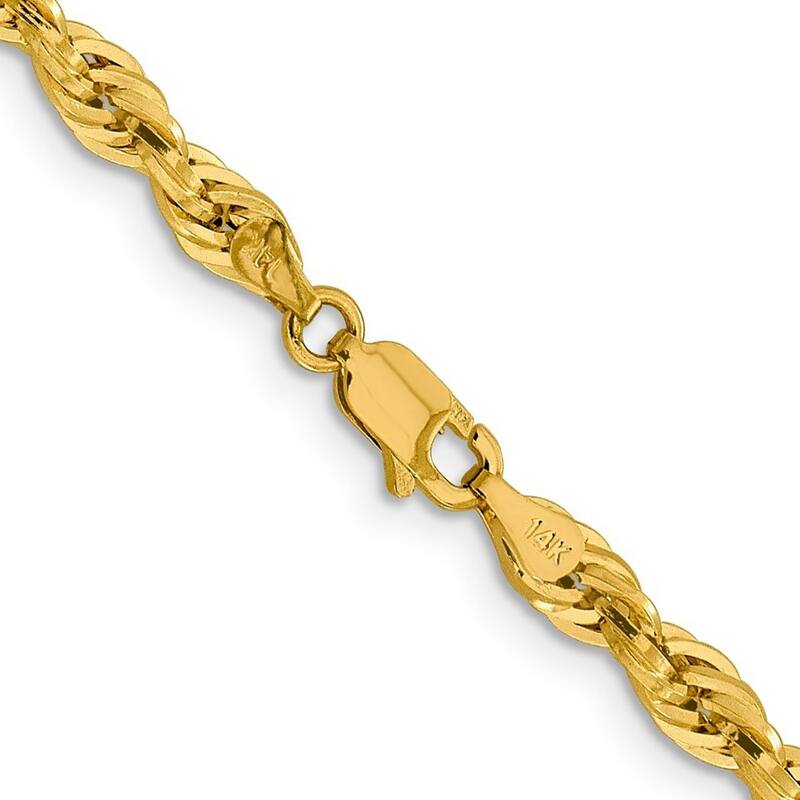 Curata 10k Yellow Gold 4.25mm Semi-solid Rope Chain Necklace (Lobster) Options: 16 18 20