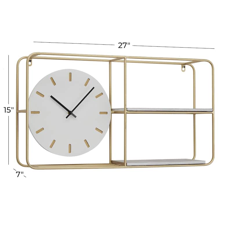Metal 2 Shelf Wall Clock - Gold - Roche River Decor