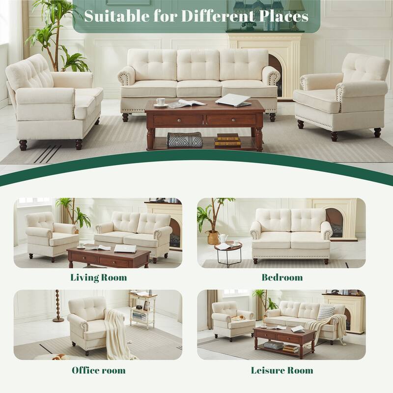 Set of 1 Piece, 3-seat Chenille Sofa with Solid Rubberwood Legs for Living room