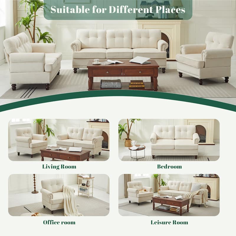 Set of 2 Pieces, A 3-seat Sofa and An Armchair, Chenille Sofa Set for Living Room