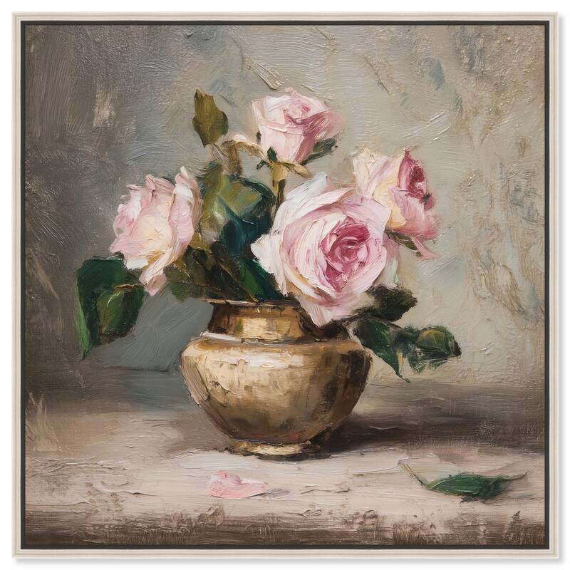 Pink Petals and Brass Canvas by Art Remedy - Silver - 40" x 40"