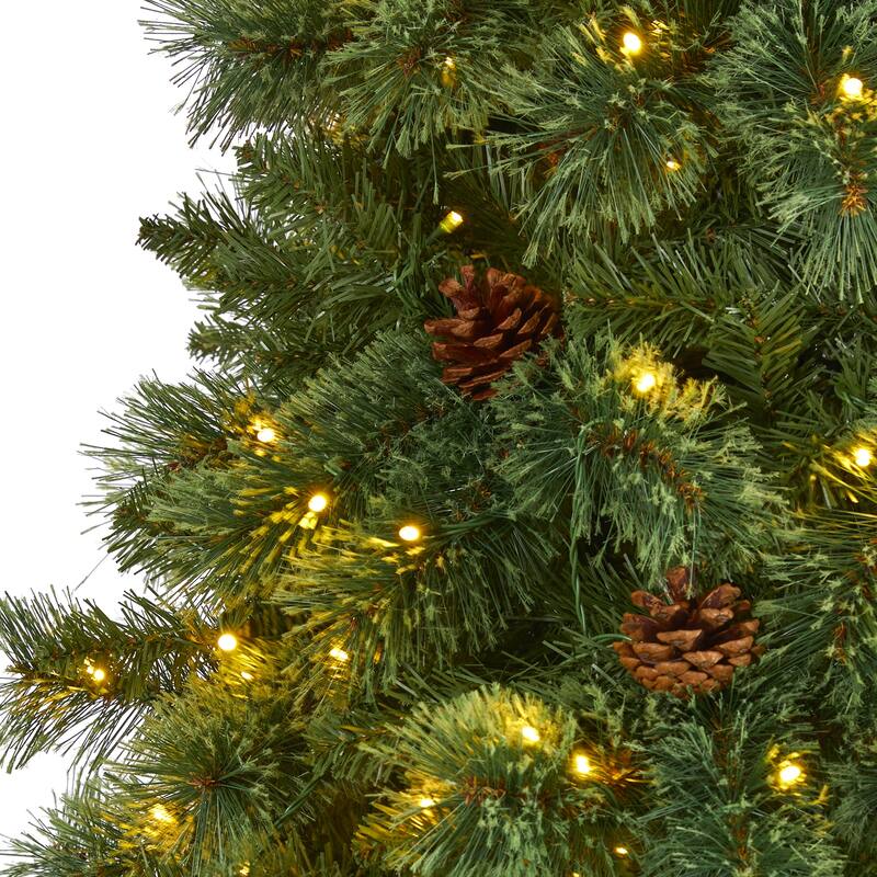 9' White Mountain Pine Artificial Christmas Tree with 650 Clear LED Lights and Pine Cones