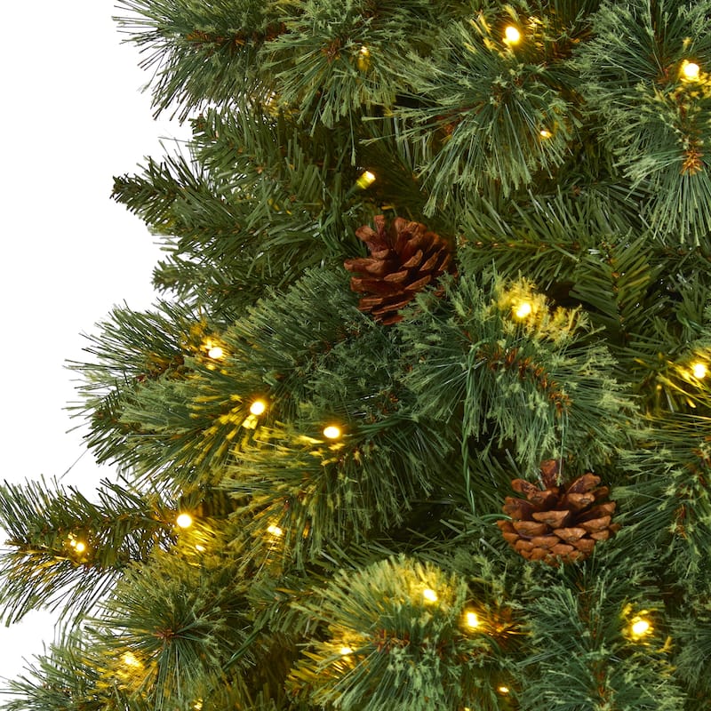 9’ Pre-Lit Mountain Pine and Pinecones Artificial Christmas Tree, Warm Clear LED Lights - 9 Foot