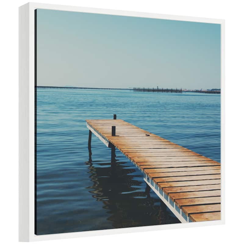 Kate and Laurel Etang de Thau by Laura Evans Framed Canvas Wall Art Print - 22 x 22 - White