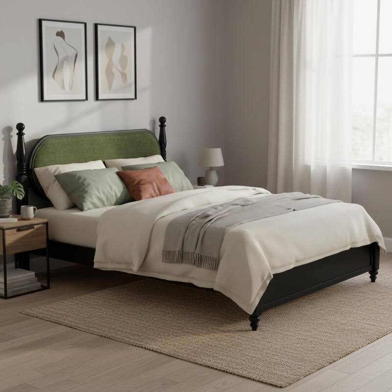 Christopher Knight Home - Alderwick Modern Upholstered Headboard Wood Low-Profile Platform Bed with Slatted Support