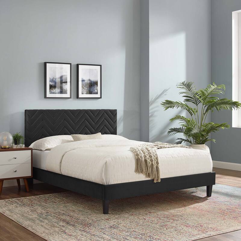 Leah Chevron Tufted Performance Velvet Full Platform Bed