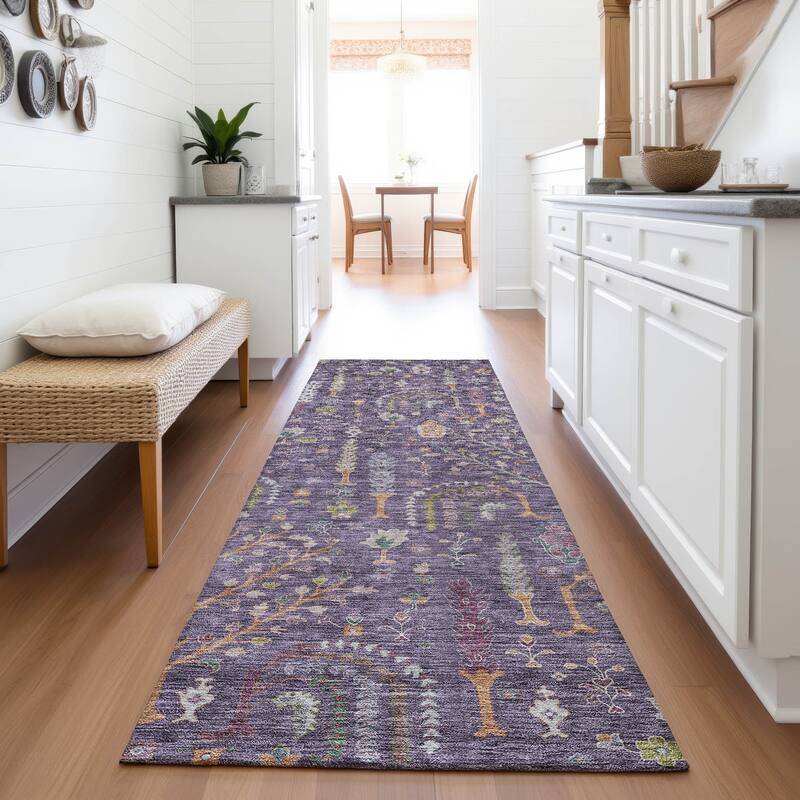 Premium Washable Super Soft Vintage Traditional Mayfield Rug - Eggplant - 2'3" x 7'6"