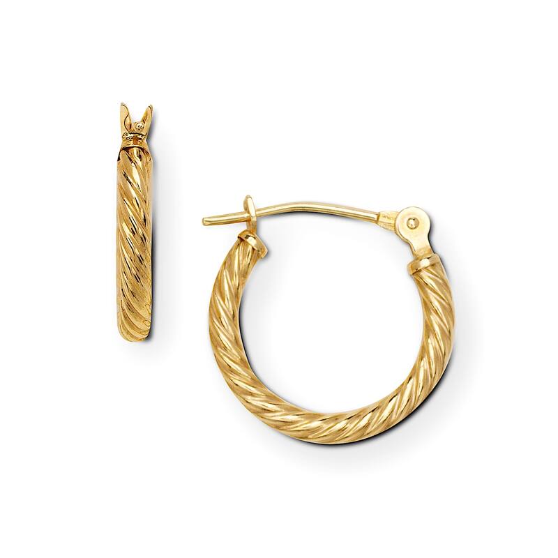Curata 14K Gold 14mm (5/8") Ribbed Classic Notch Hoop Tube Earrings - Yellow