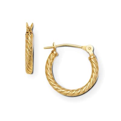 Curata 14K Gold 14mm (5/8") Ribbed Classic Notch Hoop Tube Earrings