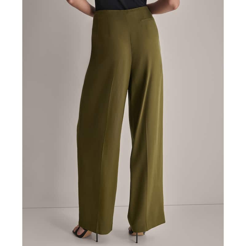 DKNY Tie Front Twill Trousers - Dark Olive - 0