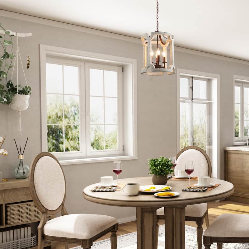 The Gray Barn Farmhouse 3/4-Light Wood Chandelier Lantern Foyer Island Lights
