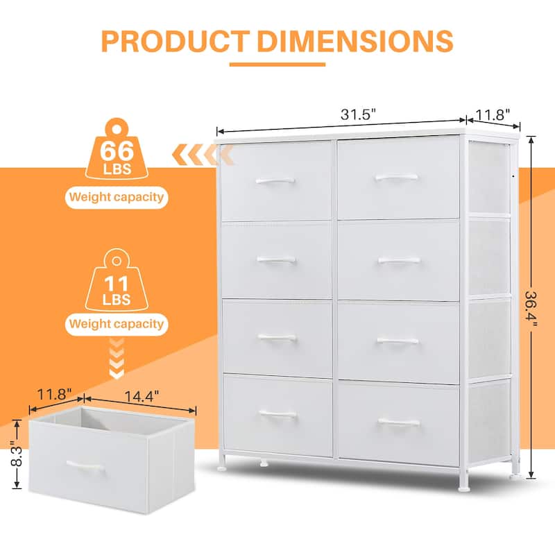 Dresser for Bedroom, 8 Storage Drawers, Tall Fabric Closet Chests Organizer Tower Furniture with Wooden Top Metal Frame