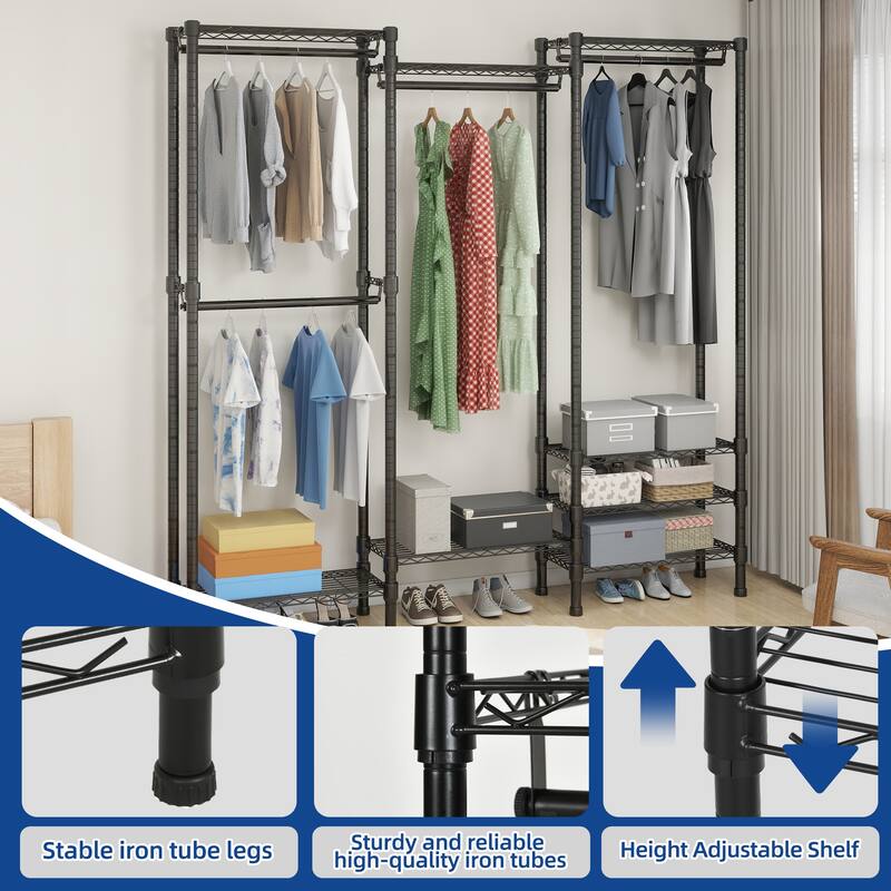 Moasis Heavy Duty Walk-in Closet Shelves System with 3 Hanging Rods And 8 Shelves