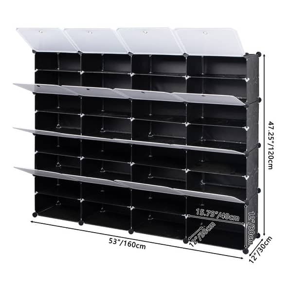 dimension image slide 3 of 6, Portable Shoe Rack Organizer 66-72 Pair Tower Shelf Storage Cabinet