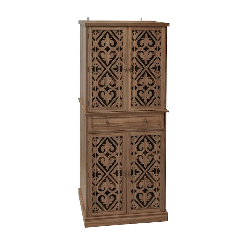 Roomfitters 4 Door Storage Cabinet with Drawer, Tall Pantry Cabinet with Adjustable Shelves, Walnut