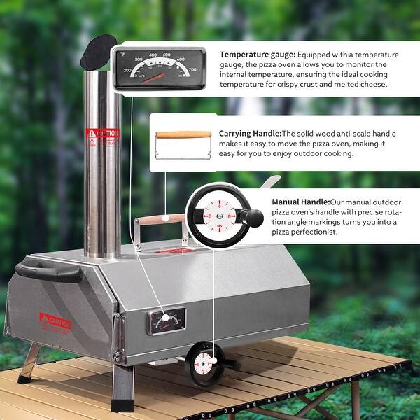 12in Silver SemiAutomatic Portable Wood Fired Outdoor Pizza Oven Maker