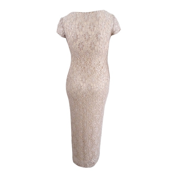 connected petite sequined lace gown