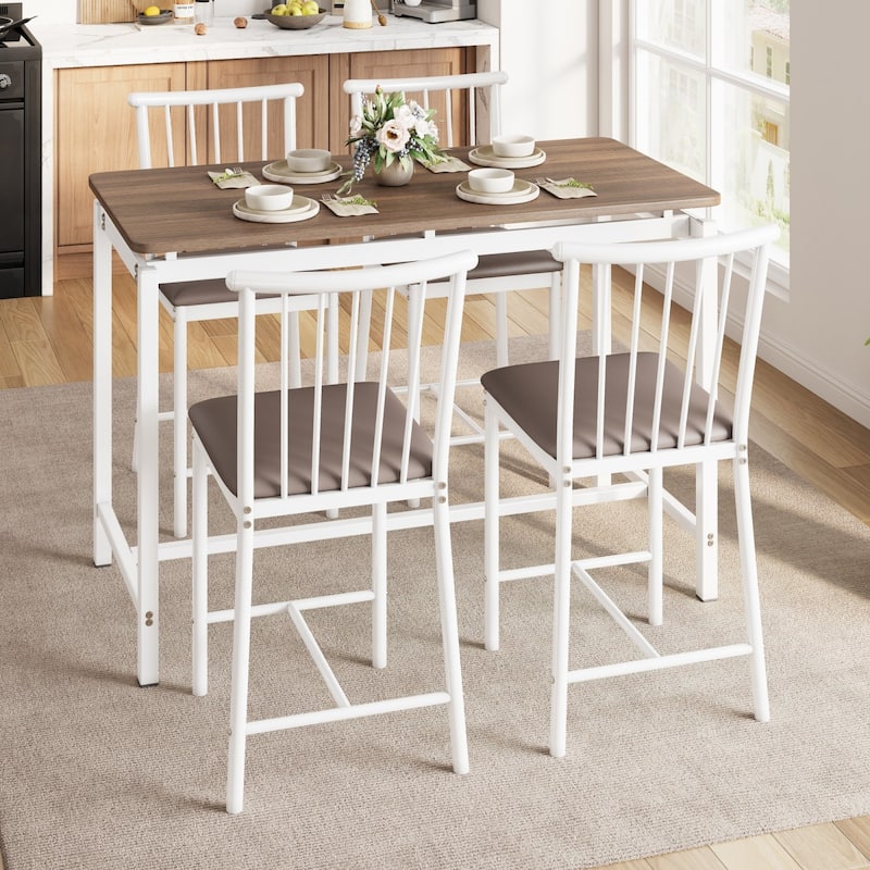 5-Piece Rectangular Dining Table Set with 4 Upholstered Chairs - Brown/White