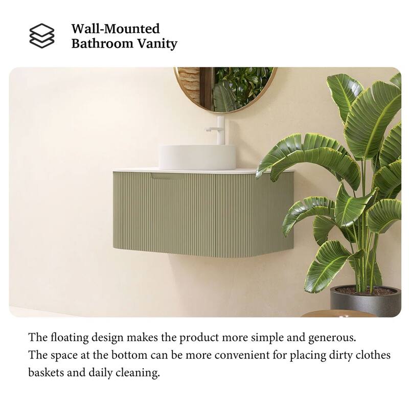 Wall-Mounted Bathroom Vanity with White Round Ceramic Sink