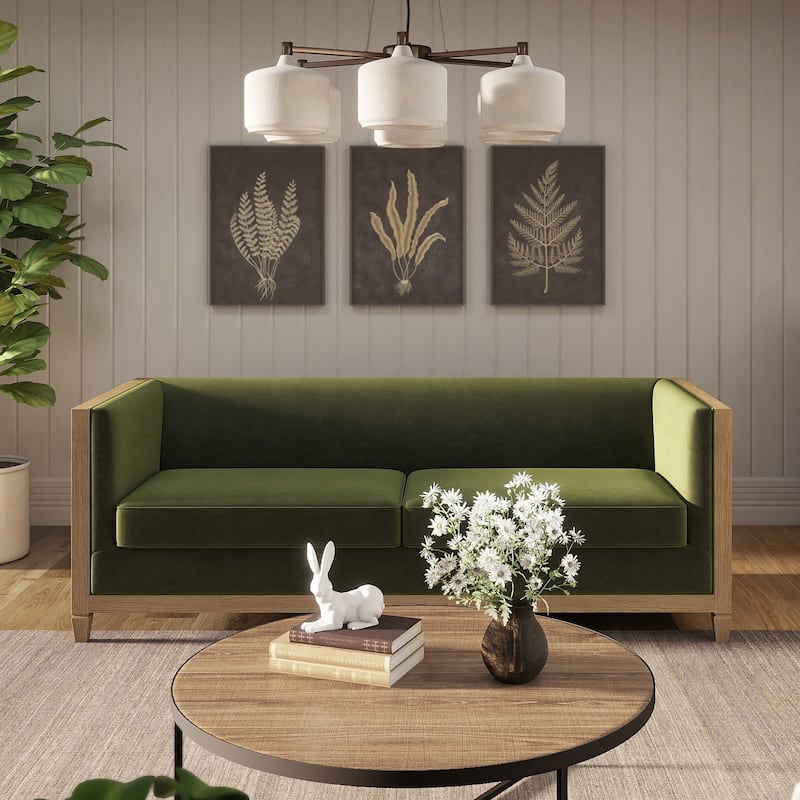 Georgia 81" Oak Wood & Rattan Sofa